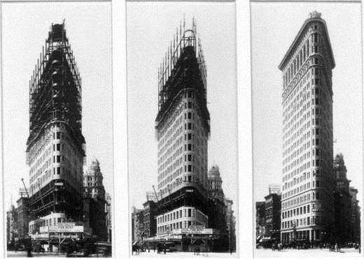 A series of images chronicling the construction of the Flatiron Building