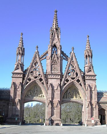 The Gothic Revival northern gate of Green-Wood Cemetery