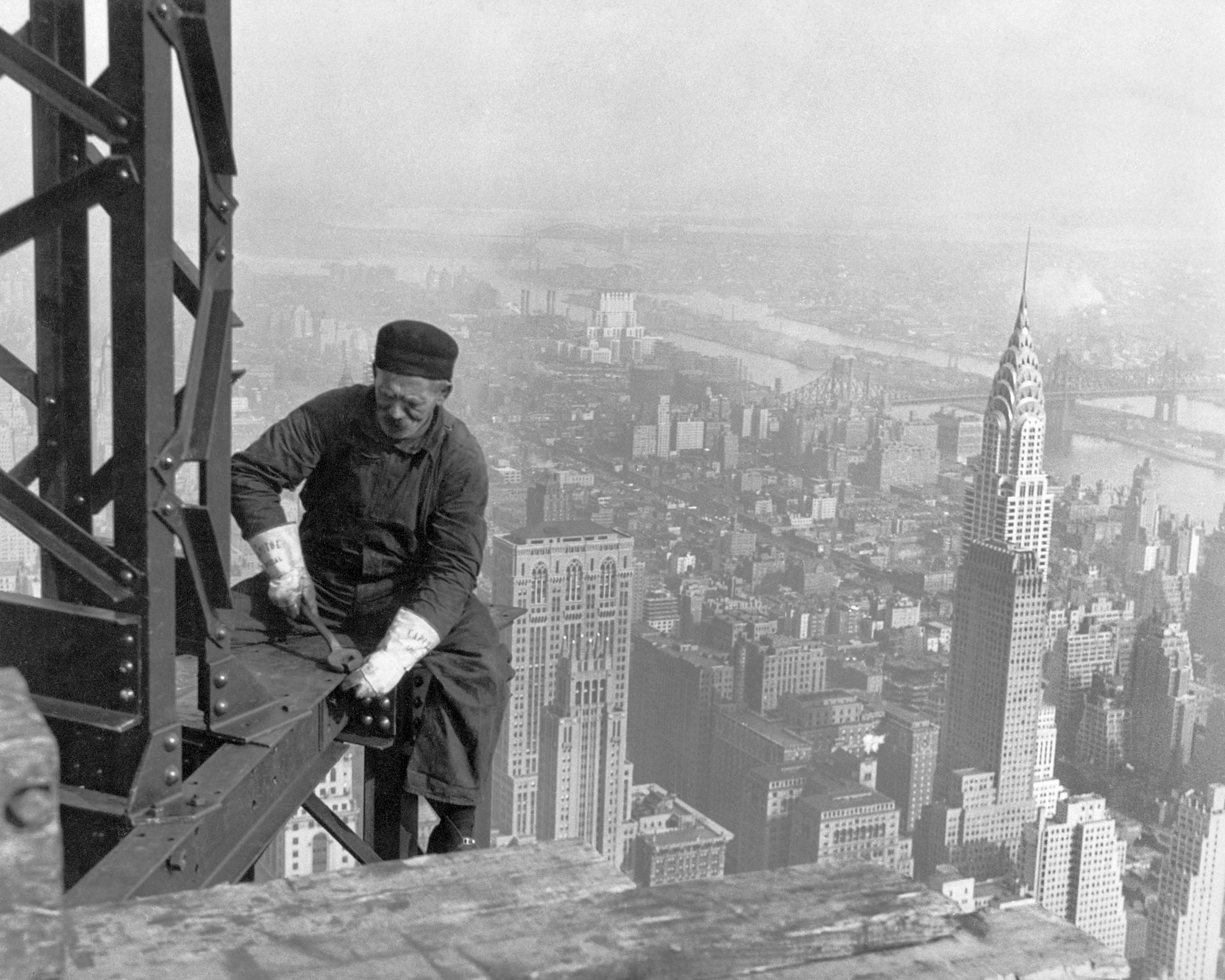 Photograph of a Workman on the Framework of the Empire State Building