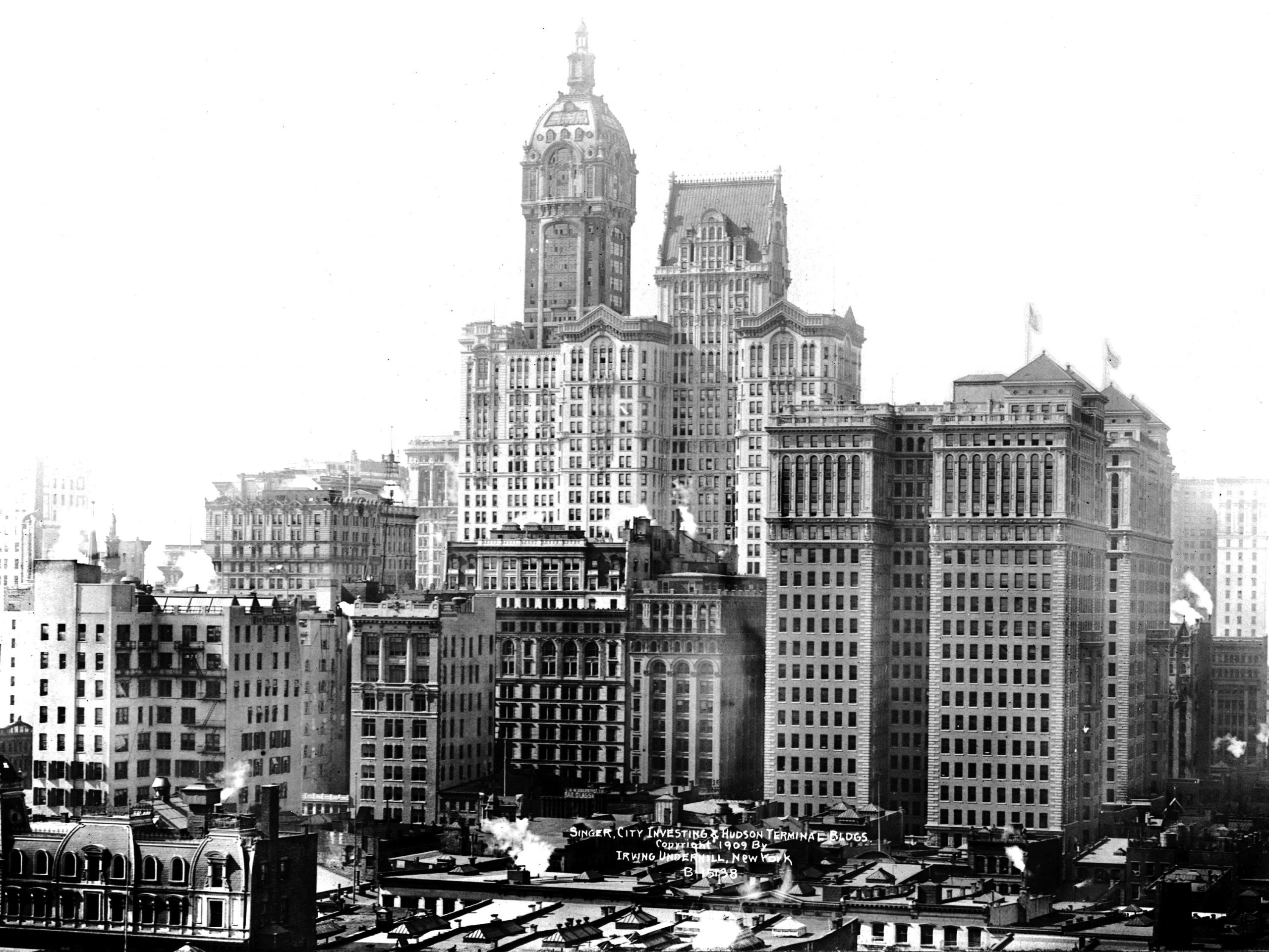 Singer Building with the Hudson Terminal in 1909