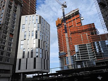 One Waterline Square under construction on the left in February 2018