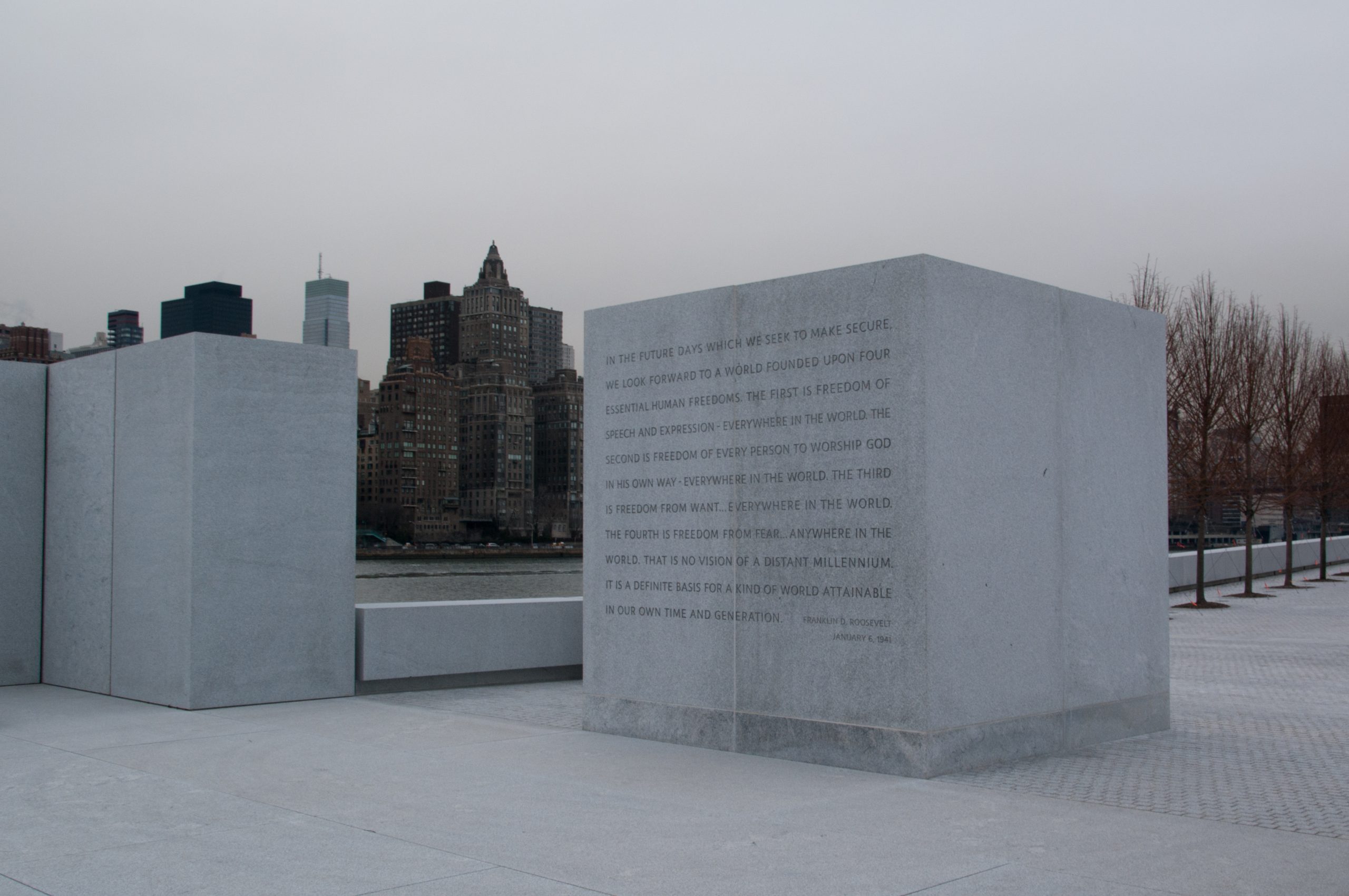 A quote on Four Freedoms, part of the Franklin D. Roosevelt Four Freedoms Park