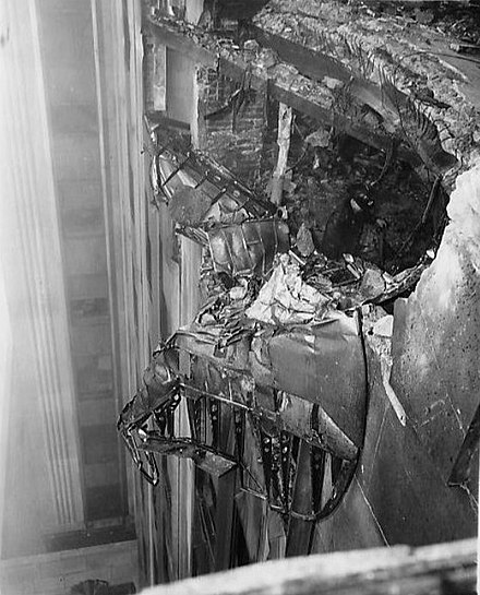 Photo of a B-25 bomber that crashed into the Empire States Building on the 78th floor in 1945