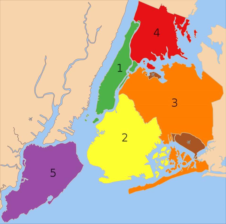 Map of the 5 boroughs in New York