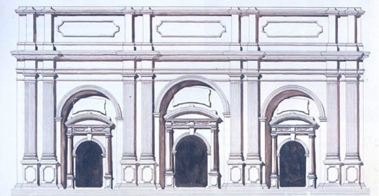 Project by Joaquín Toesca for the facade of the cathedral.