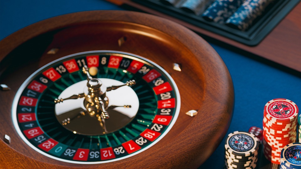 a roulette wheel with chips
