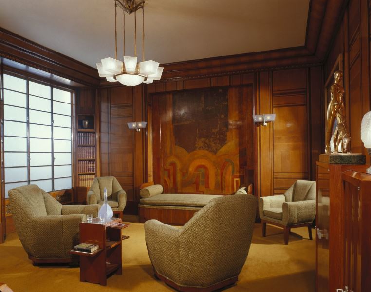 Art Deco-styled study with brown interior
