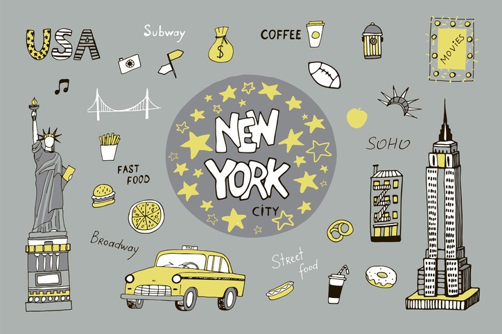 New York city USA travel vector set.