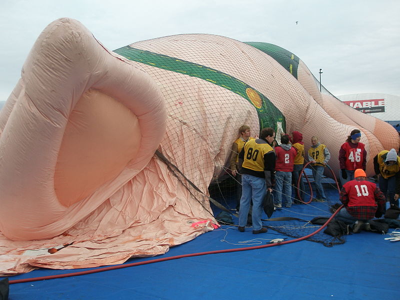 This is a picture of the training for the Inflation crew of Macy's Thanksgiving Day Parade
