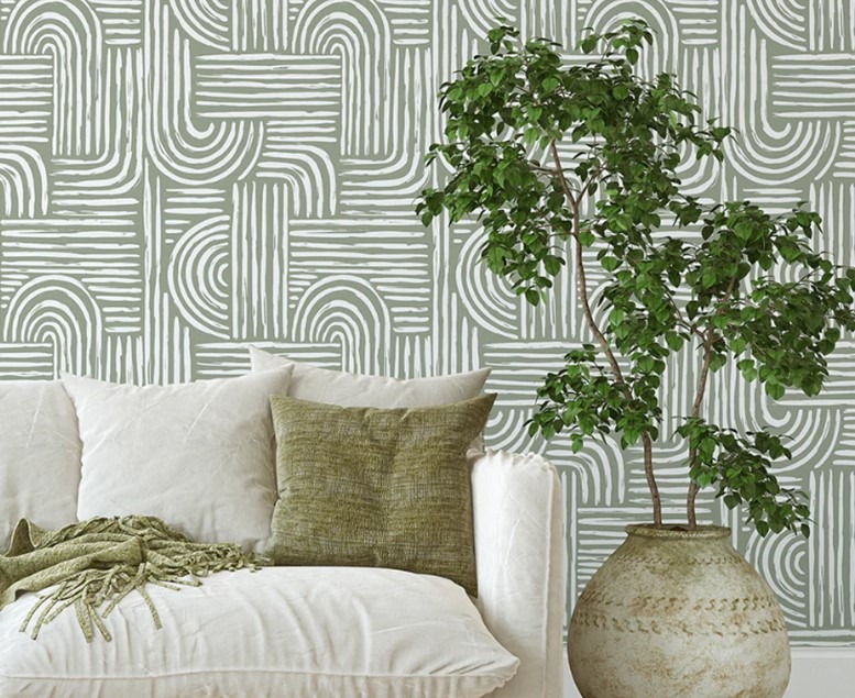 Green Olive Boho Style Scandinavian Modern Wallpaper