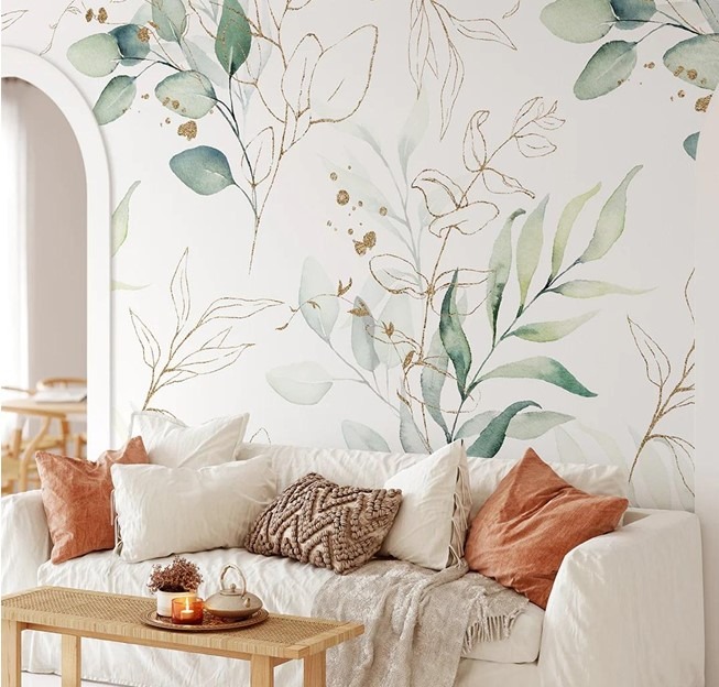 Self-Adhesive Eucalyptus Leaves and Branches Removable Wallpaper