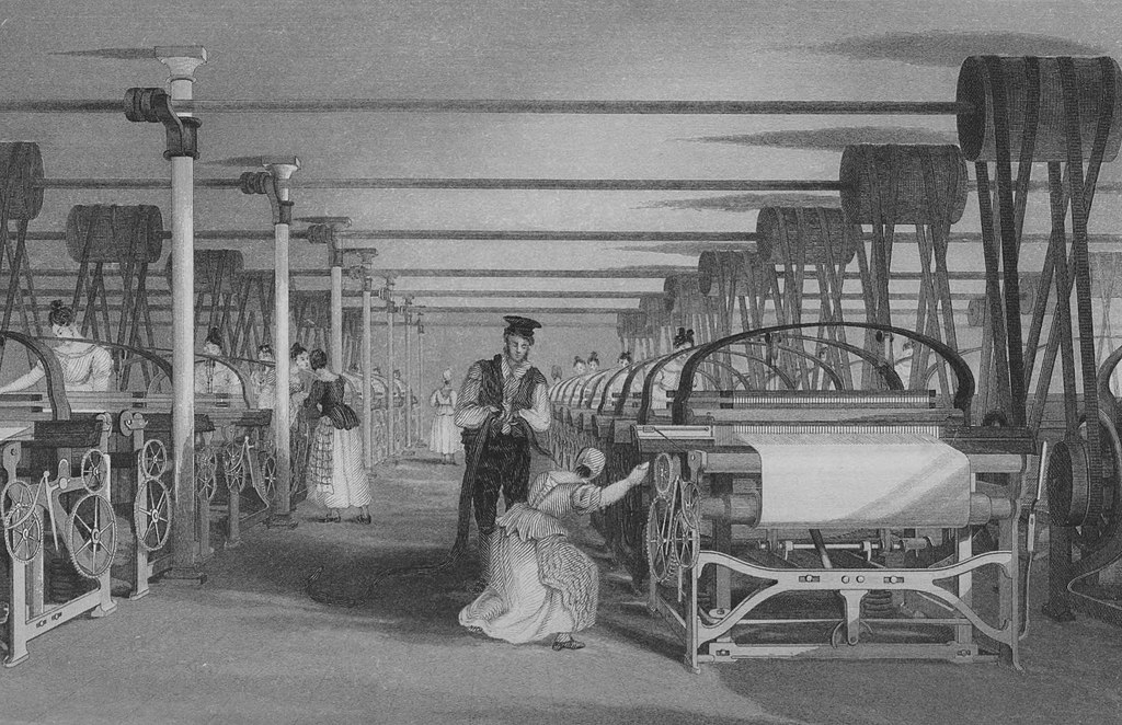 Illustration of power loom weaving