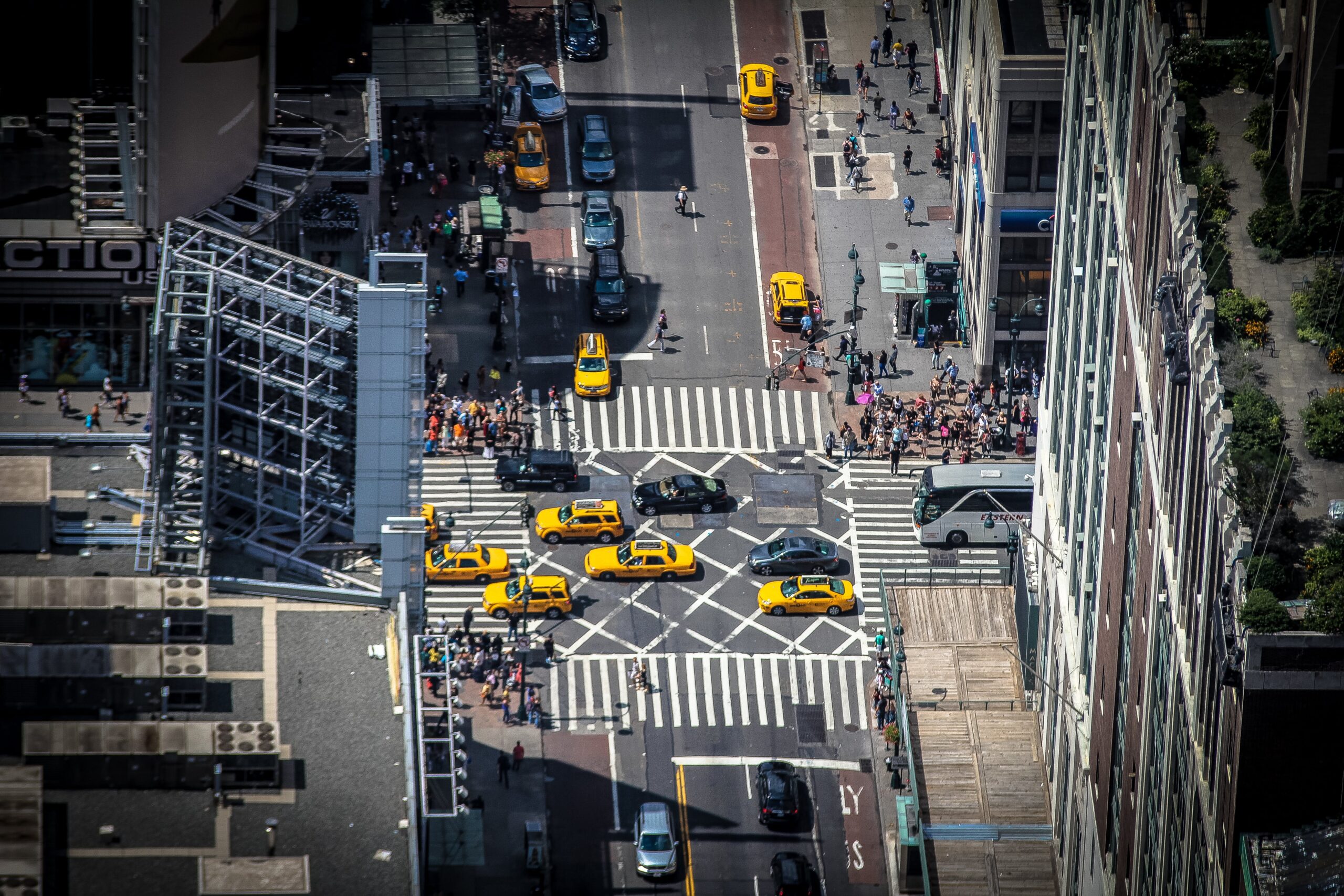 Yellow taxis in an intersection