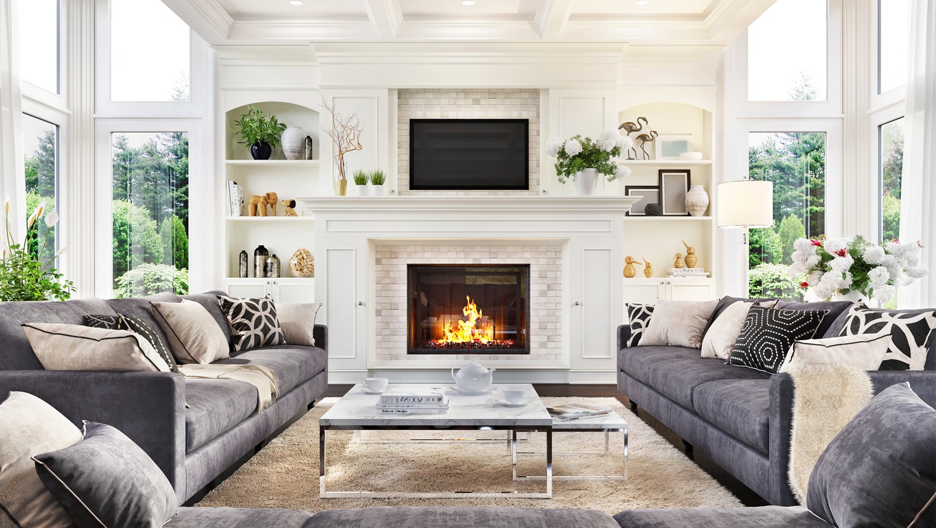 Beautiful living room with fireplace