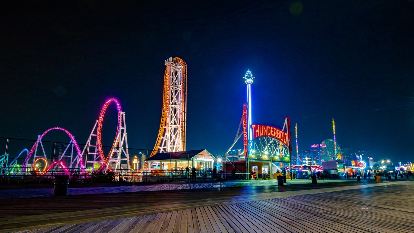 Coney Island’s Thunderbolt at night