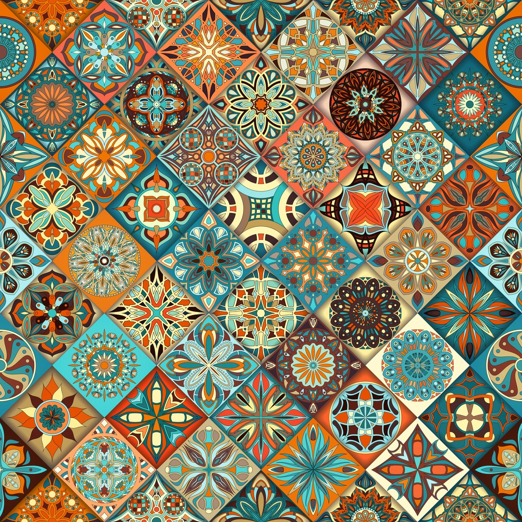 Ethnic floral mandala seamless pattern, colorful background