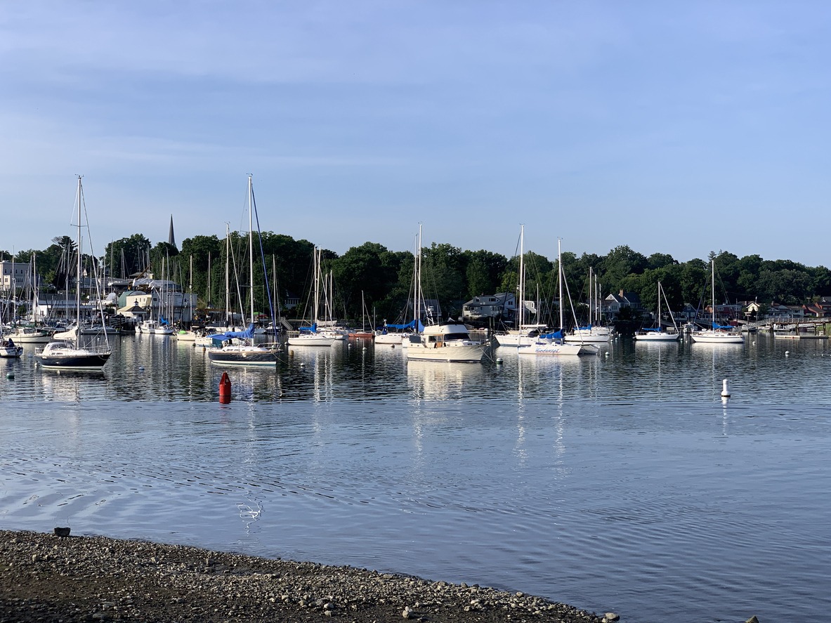 The boats floating on the sea in Mamaroneck bay In New York