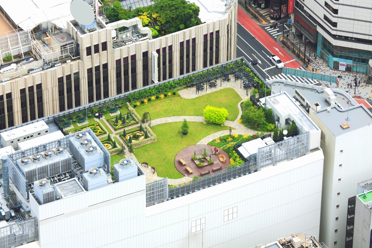 Tokyo high-rise building rooftop garden