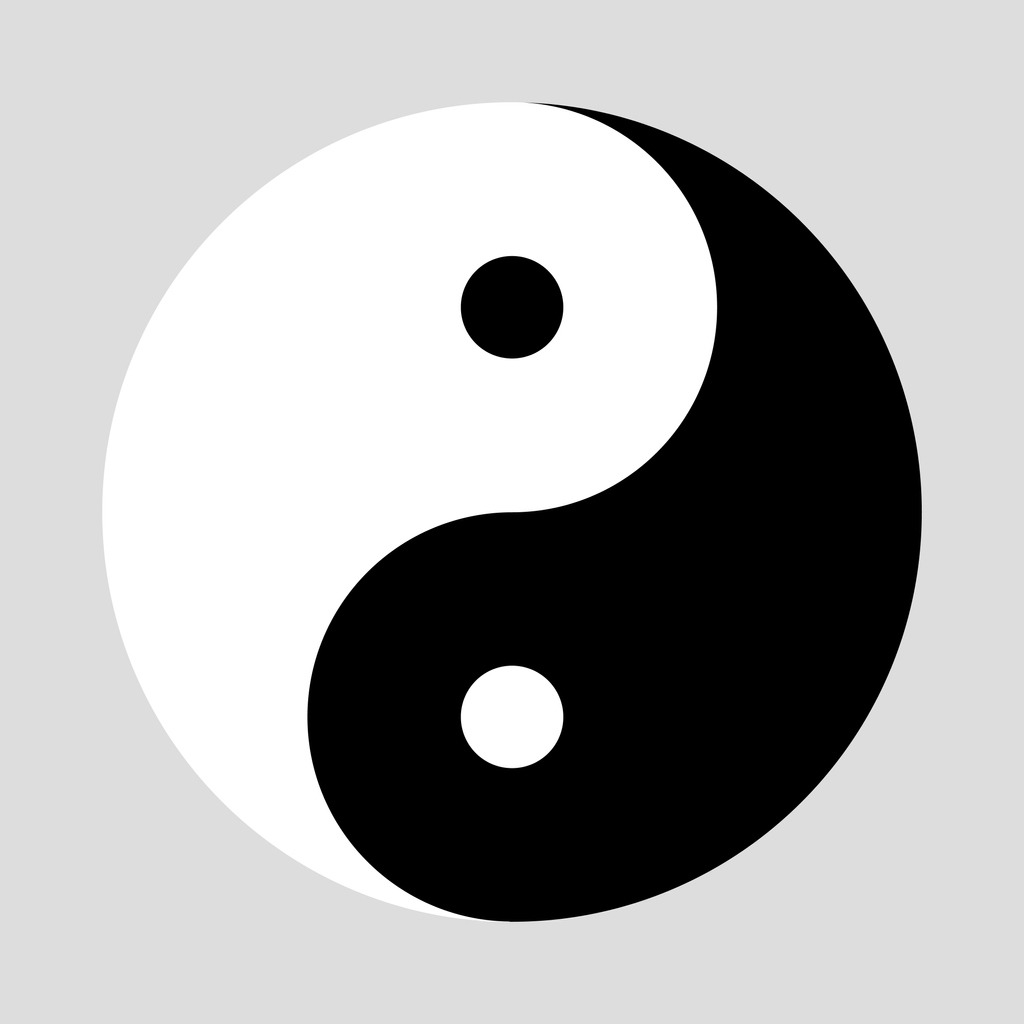 Yin Yang symbol isolated on gray background. Harmony and balance icon with right proportions