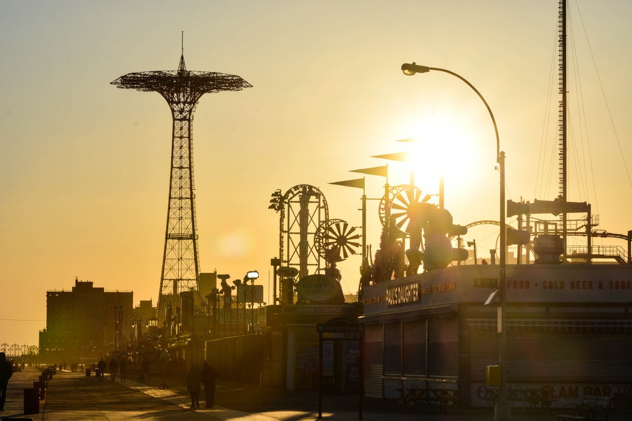 a photo of sunset over Luna Park in Coney Island