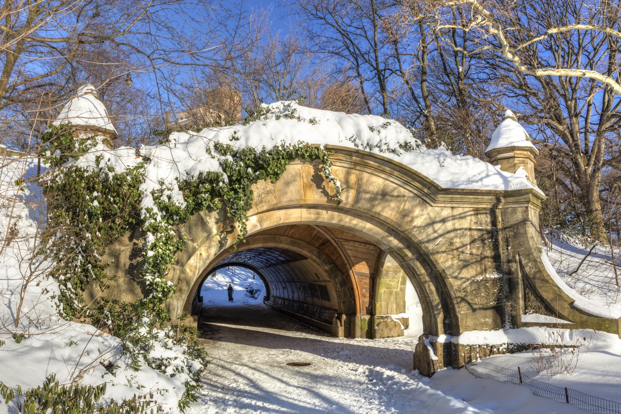 arch stone covered in snow