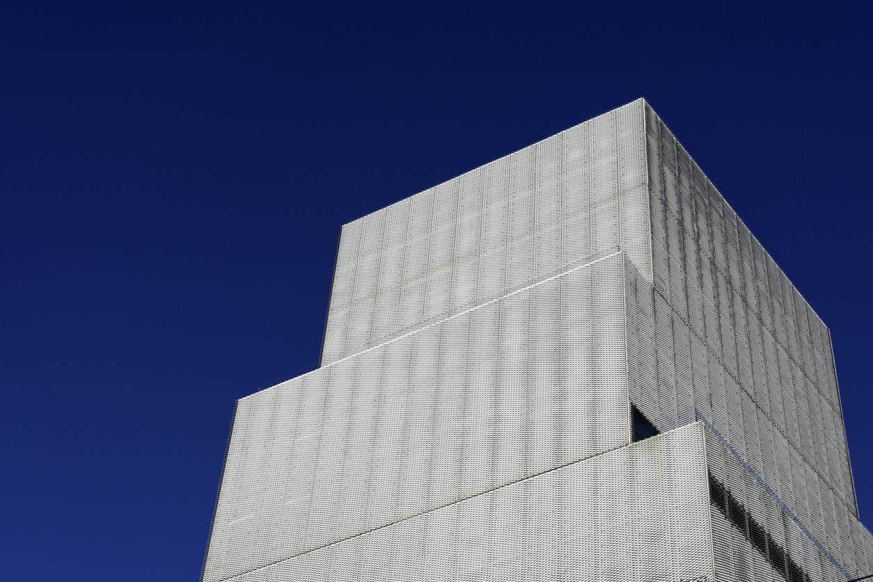 detail of the New Museum of Contemporary Art against a clear blue sky