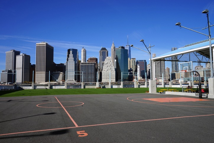 A Basketball Court on the Hudson River in New York