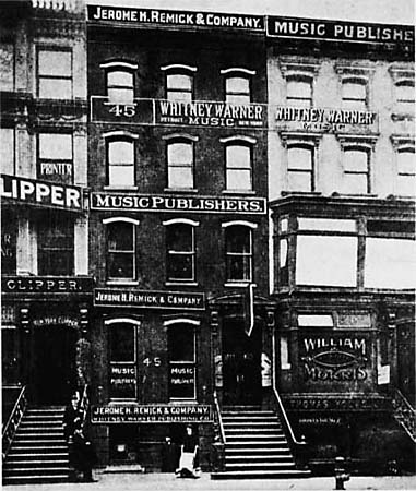 black and white photo of Tin Pan Alley on West 28th Street