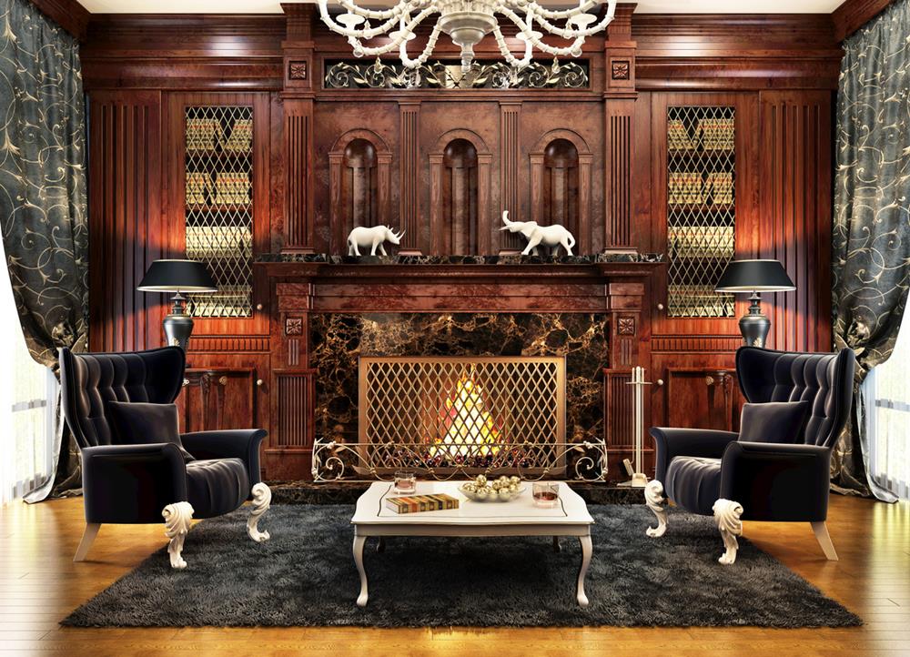 Luxurious interior design of the fireplace room