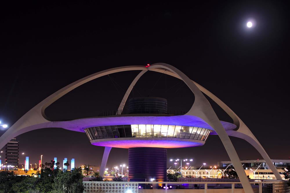 Moon over the Theme Building at LAX