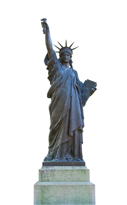 Statue of a woman raising her right arm
